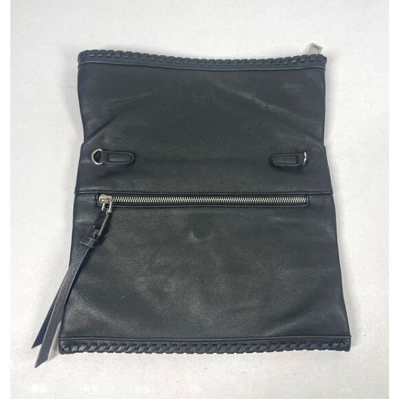 Moda Luxe Black Faux Leather Fold Over Clutch Bag Purse No Crossbody Strap - Picture 2 of 5